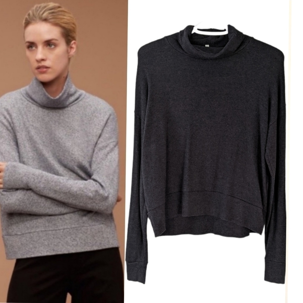 Aritzia Community Allora Turtleneck Sweater heather dark grey XXS B5